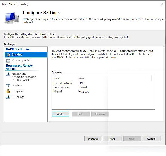 Screenshot of the NPS configuration settings